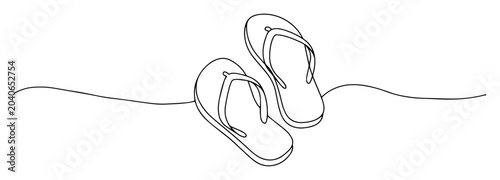 Photos flip flops on sand perspective minimal hand-drawn one-line art in elegant abstra