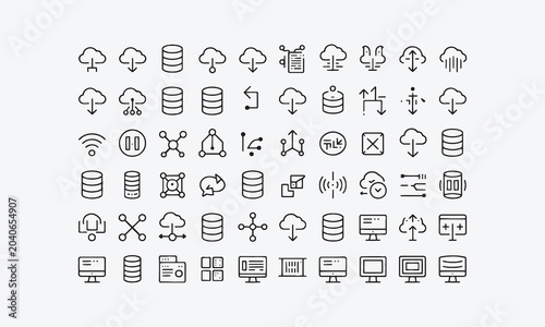 Internet computer web icons in line style. Cloud technology, data center, connection network, digital service, database platform, collection