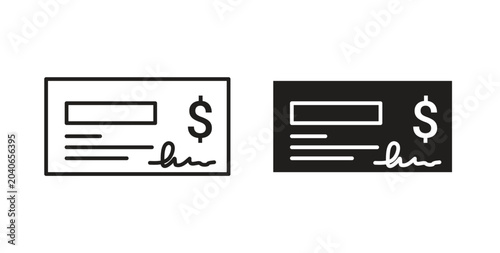 Money check icon linear pictogram. Editable Stroke. Isolated Vector Illustration.