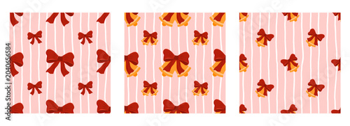 Pattern bells checkered christmas merry jingle gingham bow bell line. Classic element toy graphic holiday textile with blue star. Doorbell for trendy vector doodle stock illustration.