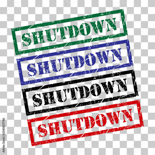 Set of Shutdown stamp symbol, label sticker sign button, text banner vector illustration .