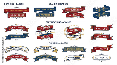 Tableau sur toile Vintage Ribbons & Banners: Awards, Labels, Branding Headers - Set