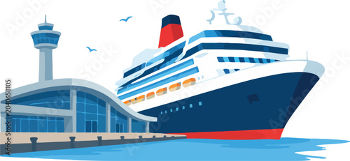 Schilderij op canvas Cruise ship mooring at a busy port terminal