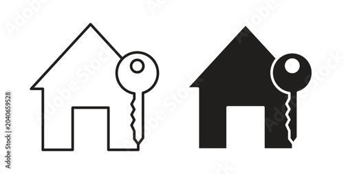 Selling or rent home icon linear pictogram. Editable Stroke. Isolated Vector Illustration.
