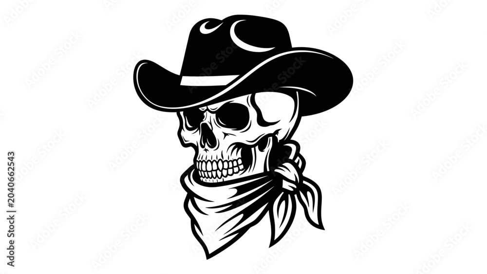 Fototapeta premium Outlaw Cowboy Skull with Bandana Vector Illustration
