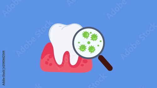 close up dental view with bacteria under lens