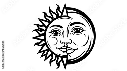 Obraz na plátne Sun and Moon Celestial Face Illustration