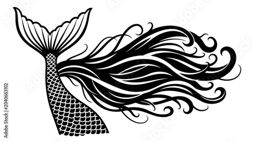 Foto Mermaid Tail Silhouette with Flowing Fin Illustration