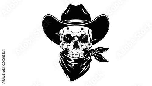 Photography Skull Cowboy with Bullet Holes and Bandana Graphic