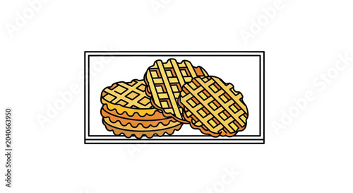 Stack of Golden Waffles with Grid Pattern, Close-up