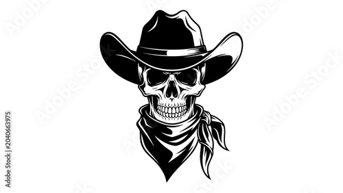 Foto Skull in Cowboy Hat and Bandana Illustration