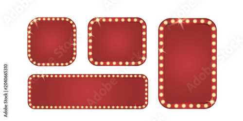 Foto Retro light box frame border set glowing bulbs, Festive Sale red shining marquee