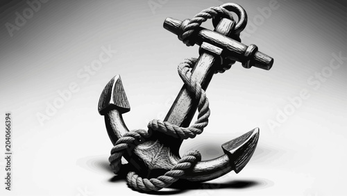 Obraz na płótnie Classic Nautical Metal Anchor with Wrapped Rope Isolated on White