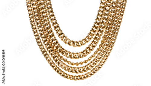 Quadro em tela Thick gold curb chain necklace layers, isolated on transparent background