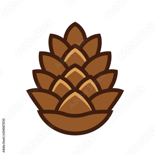 Stylized Brown Pine Cone Vector Illustration Icon.
