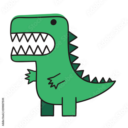 Cute green dinosaur illustration for kids design.