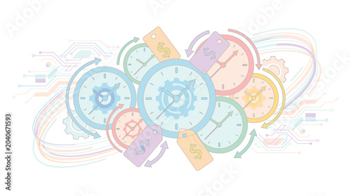 Obraz na plátně Colorful clock faces closeup details.
