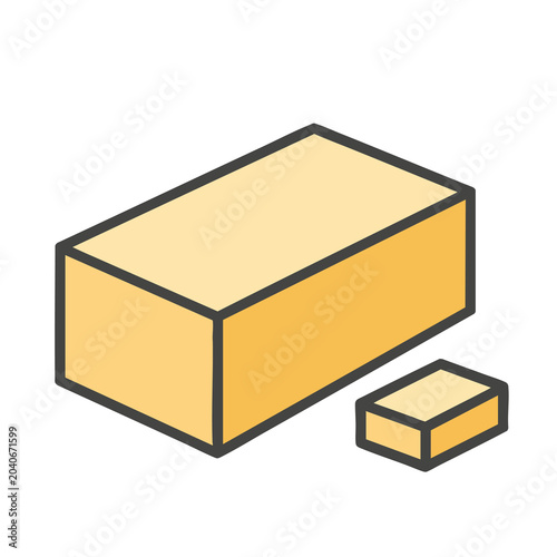 Isometric illustration of a large and small yellow rectangular block.