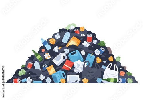 Quadro em tela Large accumulation of plastic packaging, bottles, and mixed waste highlights gro