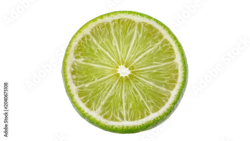 Bright green lime slice with textured rind, isolated on transparent background