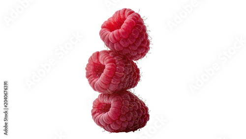 Cuadro en lienzo Three ripe red raspberries stacked vertically, isolated on transparent backgroun