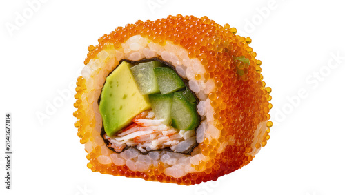 Slika na platnu California roll sushi with avocado cucumber crab and tobiko, isolated on transpa