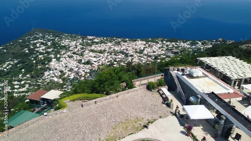 Stunning drone shot of Capri island landscape from Monte Solaro summit viewpoint