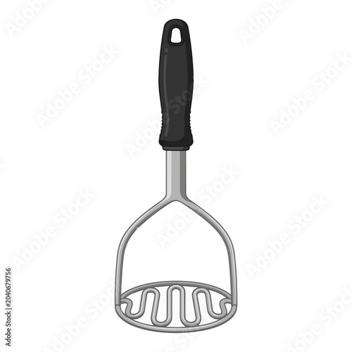 Vector illustration of a potato masher on a kitchen countertop.