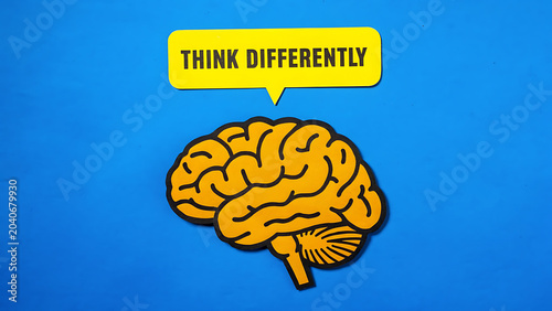 Think differently concept with brain illustration