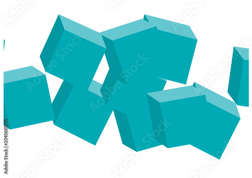 Εκτύπωση καμβά Cyan three dimensional cube shapes arranged in a floating formation with geometr
