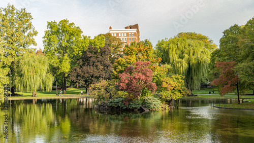 Duck Island in the pond of Boston Public Garden in the morning, Massachusetts, USA