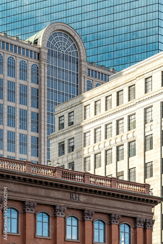 Layers of buildings from different eras in the Back Bay neighborhood of Boston, Massachusetts, USA