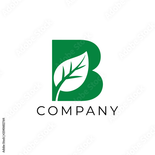 Modern B Letter Logo with Leaf for Eco Business Branding