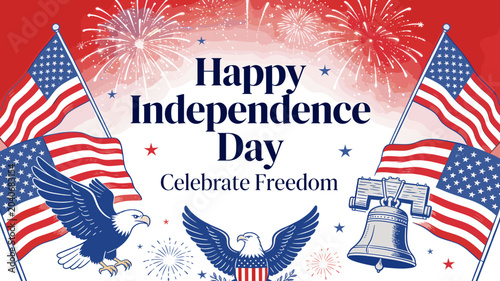 Foto Happy Independence Day Celebrate Freedom with American Flags, Eagles, and Fireworks