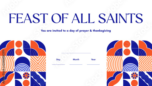 Konstfotografi Feast of All Saints invitation with decorative geometric patterns and text inviting to a day of prayer and thanksgiving
