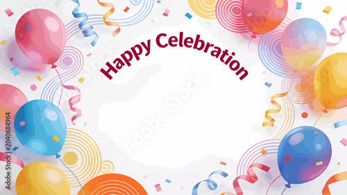 Schilderij op canvas A vibrant and festive illustration featuring colorful balloons, confetti, and streamers, perfect for a happy celebration