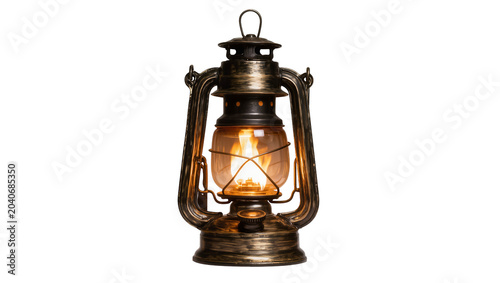 Bild auf Leinwand Antique kerosene lantern with glowing flame, isolated on transparent background