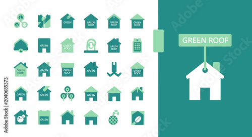 Cuadro en lienzo Collection of green house icons representing sustainable living and eco-friendly