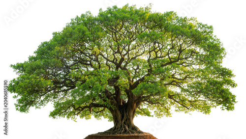 Foto Massive ancient tree with sprawling branches and lush green foliage, isolated on