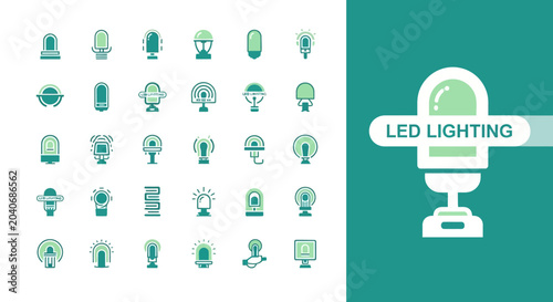 Tableau sur toile Collection of LED lighting icons and illustrations for technology and design app