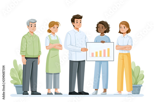 Dynamic Business Meeting: Professionals Collaborating on Growth Strategies with Visuals in a Productive Workplace Environment