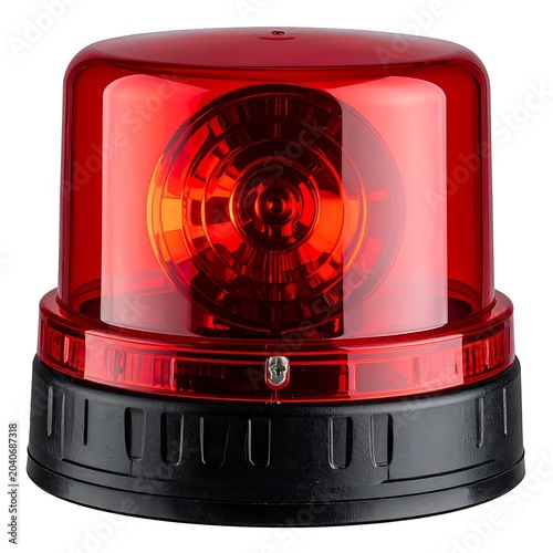 A red emergency light with a black base