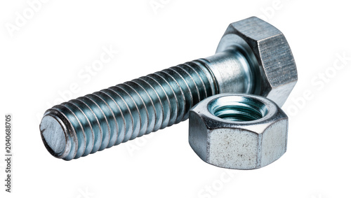 Quadro su tela Hexagonal metal bolt and nut, isolated on transparent background