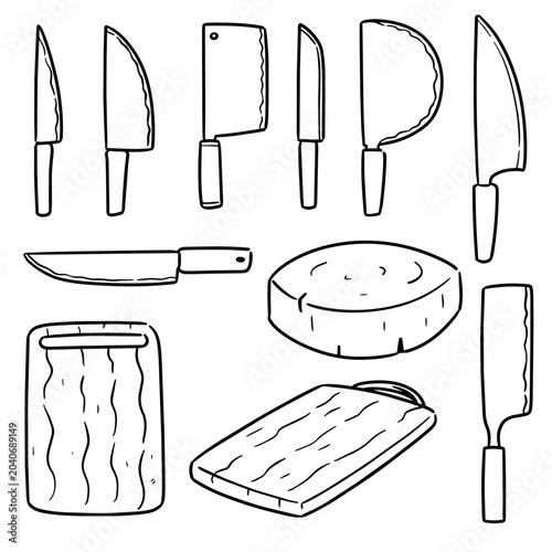 vector set of knife and chopping board
