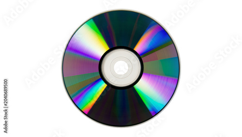 Принти на полотні Shiny rainbow CD disc with silver ring and black center hole, isolated on transp