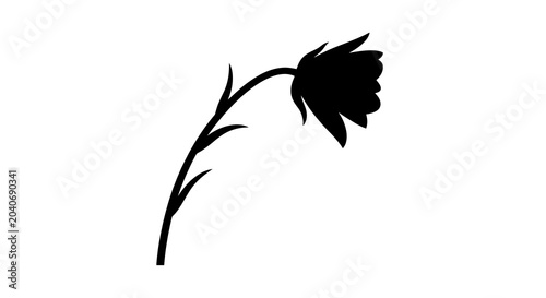 Elegant black and white line art of a single tulip flower with a slender stem, minimalist design