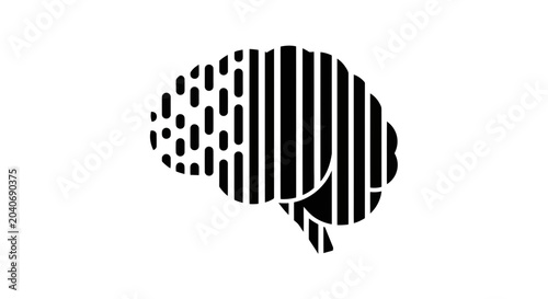 Abstract illustration of a human brain composed of black and white stripes, symbolizing thought and cognition