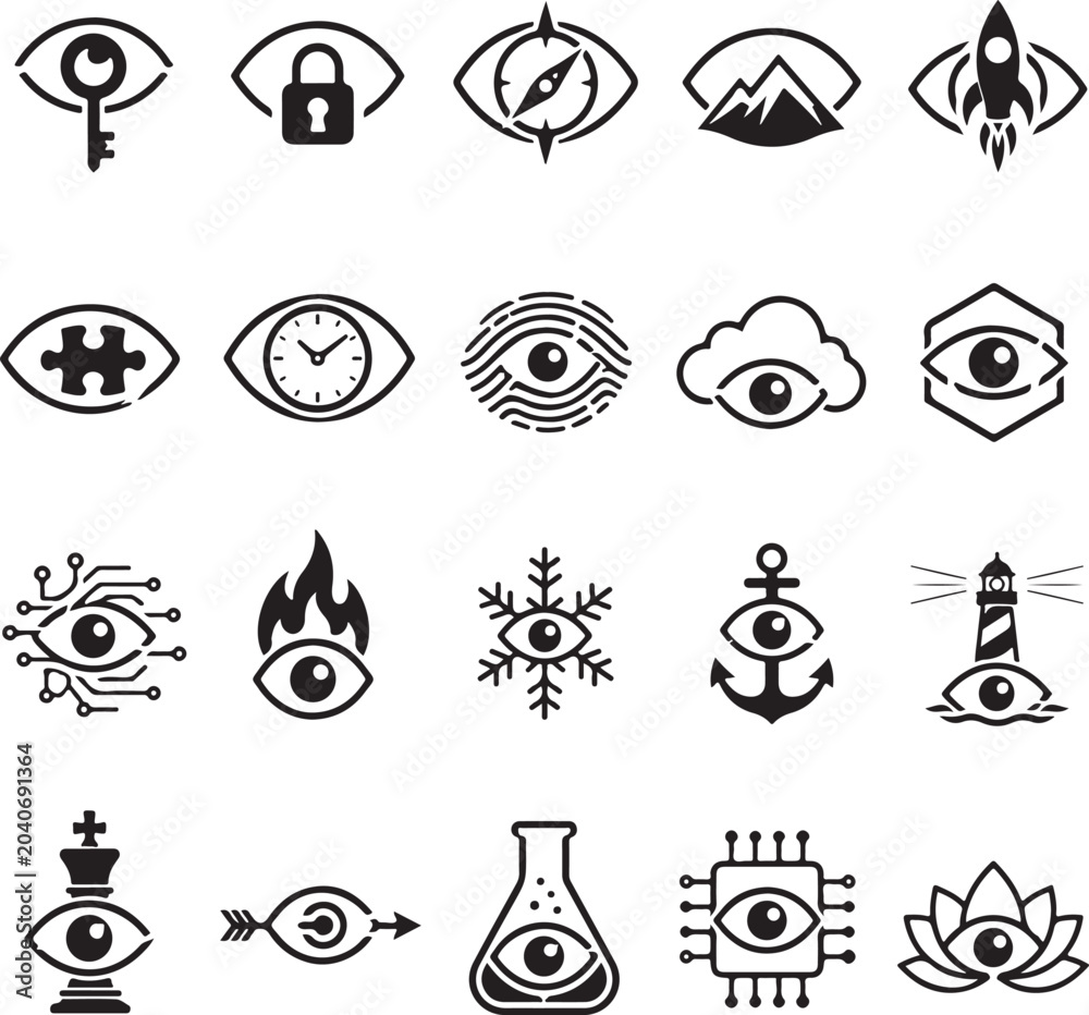 Obraz premium Creative Eye Logo Collection Set, Modern Vision and Security Vector Icons Bundle