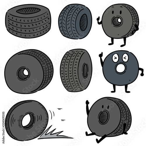 Hand drawn illustration of car tires