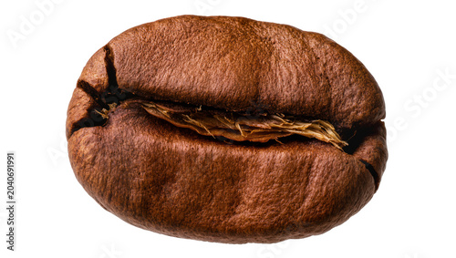 Fotografía Macro view of a single roasted coffee bean with detailed texture, isolated on tr
